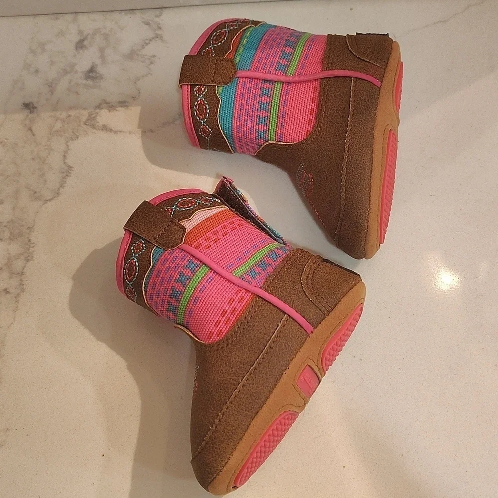 Twister Cowboy Boots Infant Baby Western Cowgirl Fabric Brown Pink